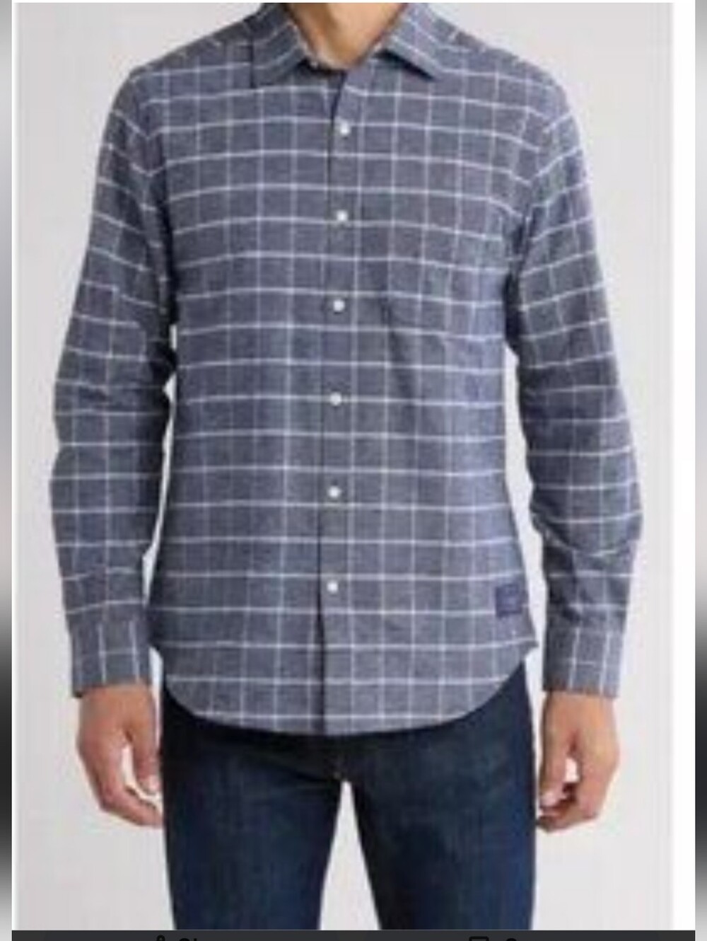 Scotch & Soda Amsterdam Navy and White Windowpane Button-Down Flannel Shirt - L